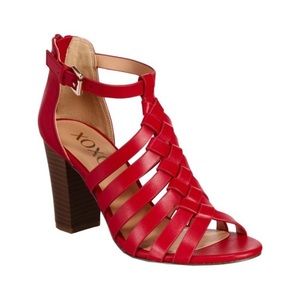 XOXO Red Woven Strappy Block Heel Sandals